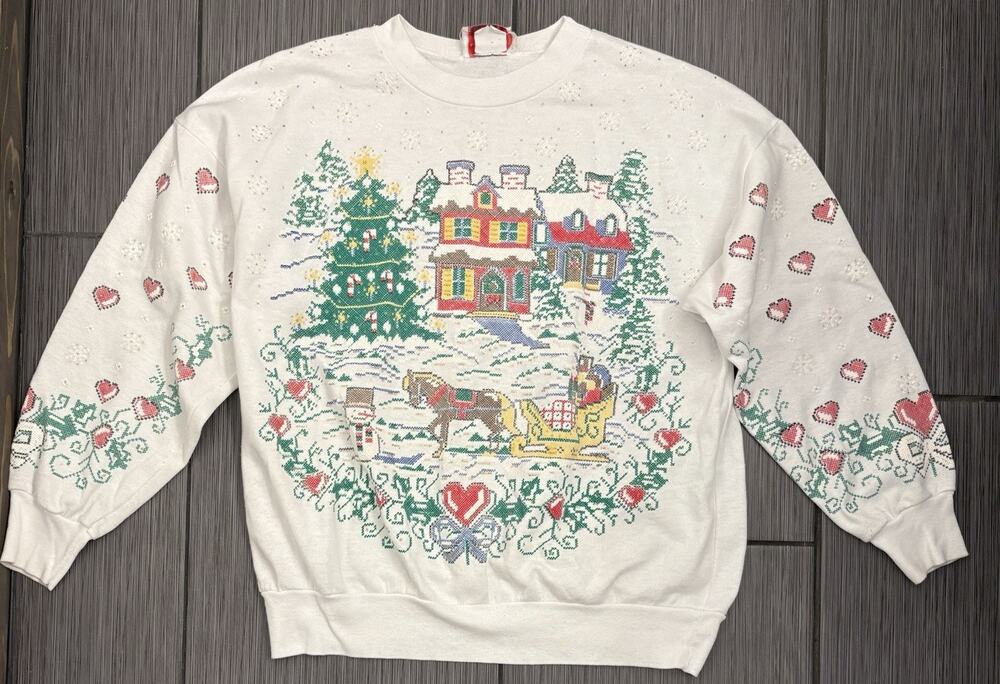 Vintage NutCracker Ugly Christmas Sweatshirt Holiday Digital Scene Size Large